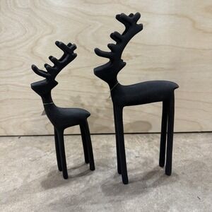 Crate & Barrel Black Zinc Reindeer 10.5" & 9" Set Of 2 Christmas Decorations